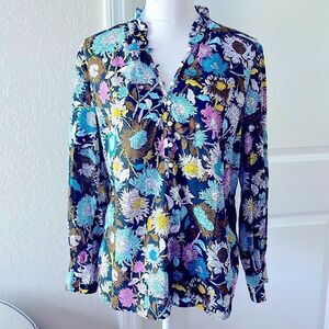 Talbots Petite Floral Popover Cotton Top 1/2 Button Front NWOT